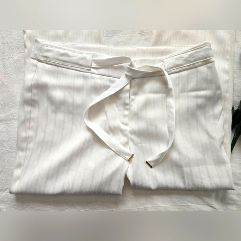 Anne Klein Womens White Pin Striped Straight Leg Pants Size 10